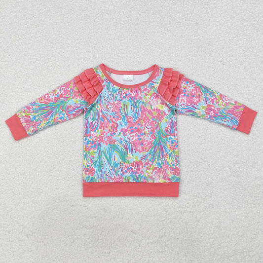 GT0766 Seaweed Pink Ruffle Long Sleeve Girls Top RTS 202509