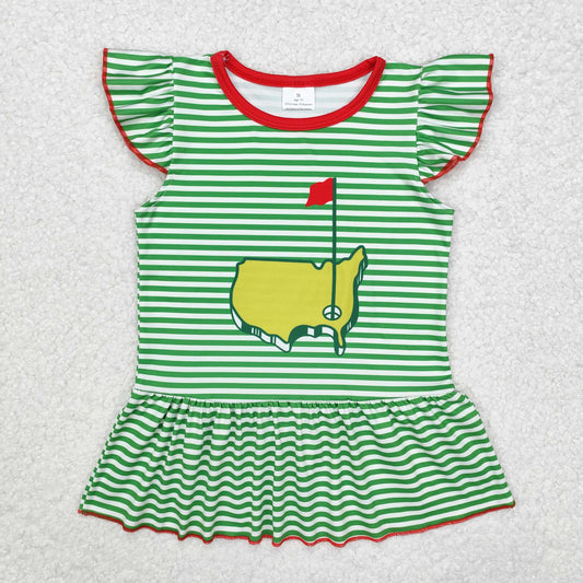 GT0771 Red Flag Map Golf Course Green Striped Flying Sleeve Girls Top RTS 202509