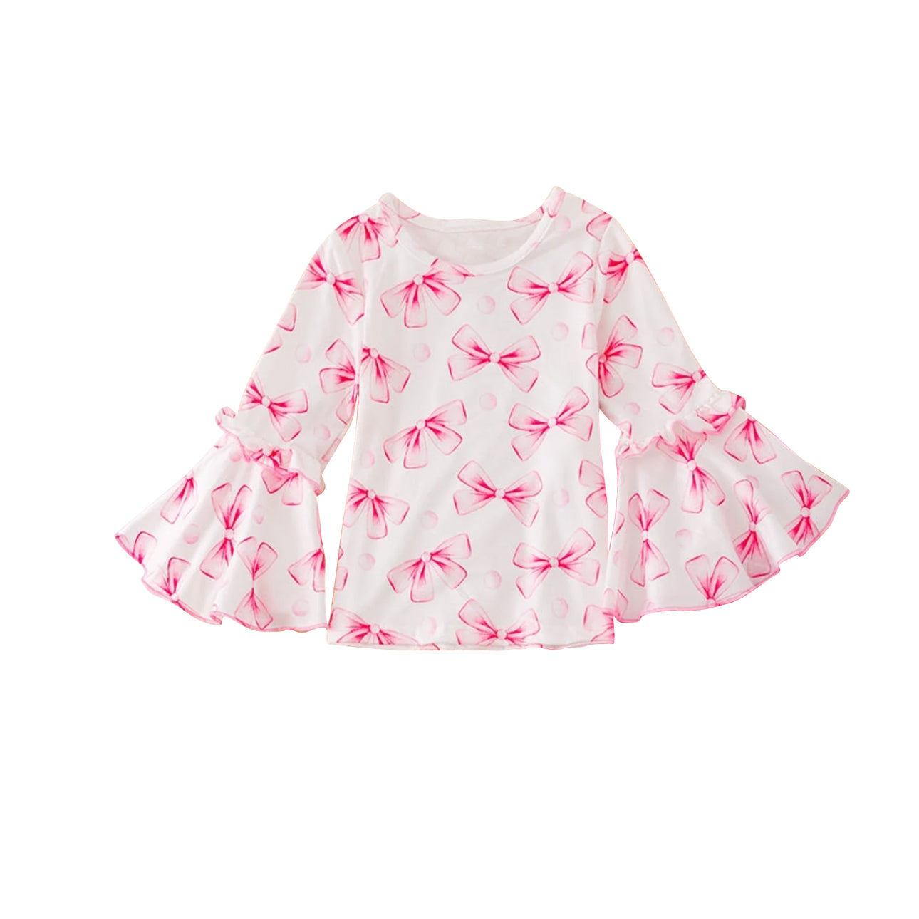 GT0779 Bow Pattern Flare Pink White Long Sleeve Girls Top RTS 202509