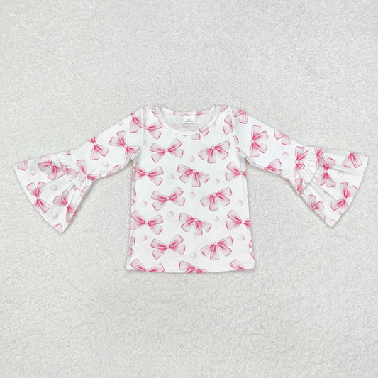 GT0779 Bow Pattern Flare Pink White Long Sleeve Girls Top RTS 202509