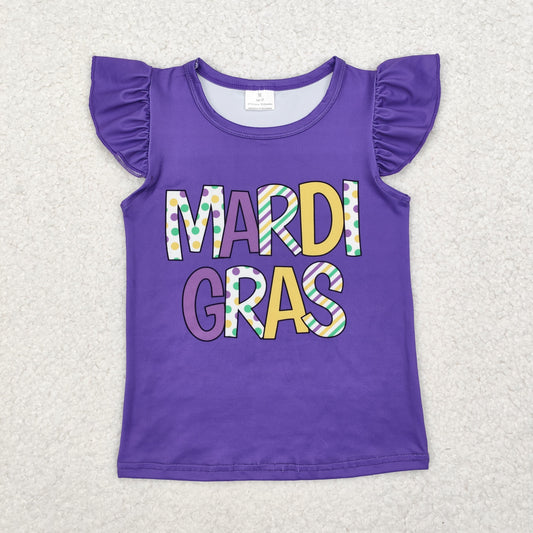 GT0814 Mardi Gras Letter Purple Flying Sleeve Girls Top RTS 202511