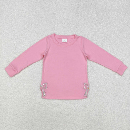 GT0872  girls pink t-shirts pink embroidery bows boutique valentine clothes 202412RTS