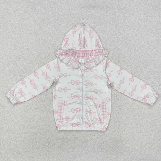 GT0873 Bows Pink Plaid Ruffle Long Sleeve Girls Top Hoodie RTS 20241130