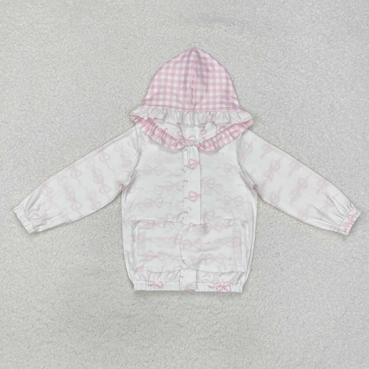 GT0873 Bows Pink Plaid Ruffle Long Sleeve Girls Top Hoodie RTS 20241130