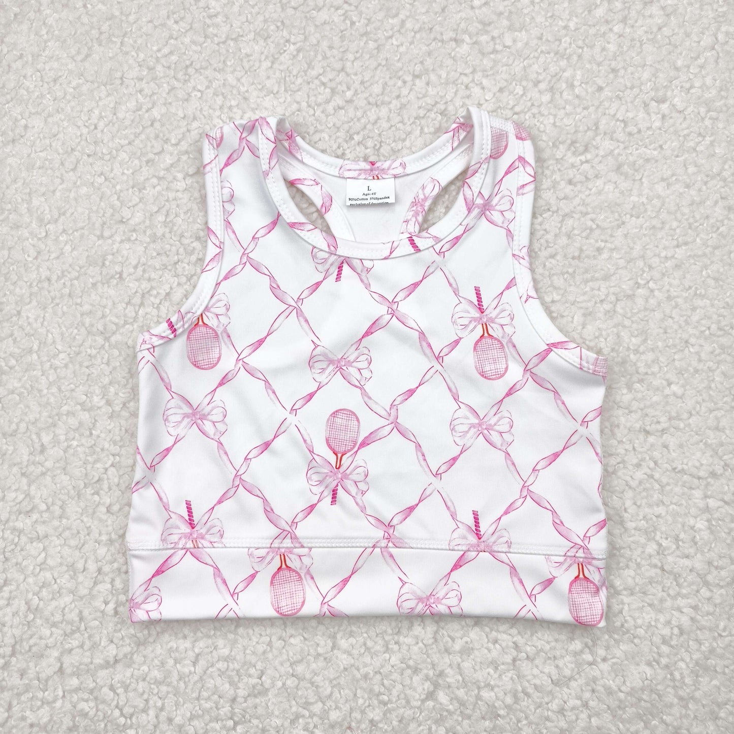 GT0883 Pink White Racket Bow Vest girls boutique outfit 202504 RTS