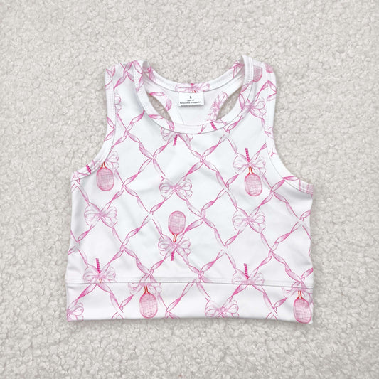 GT0883 Pink White Racket Bow Vest girls boutique outfit 202504 RTS