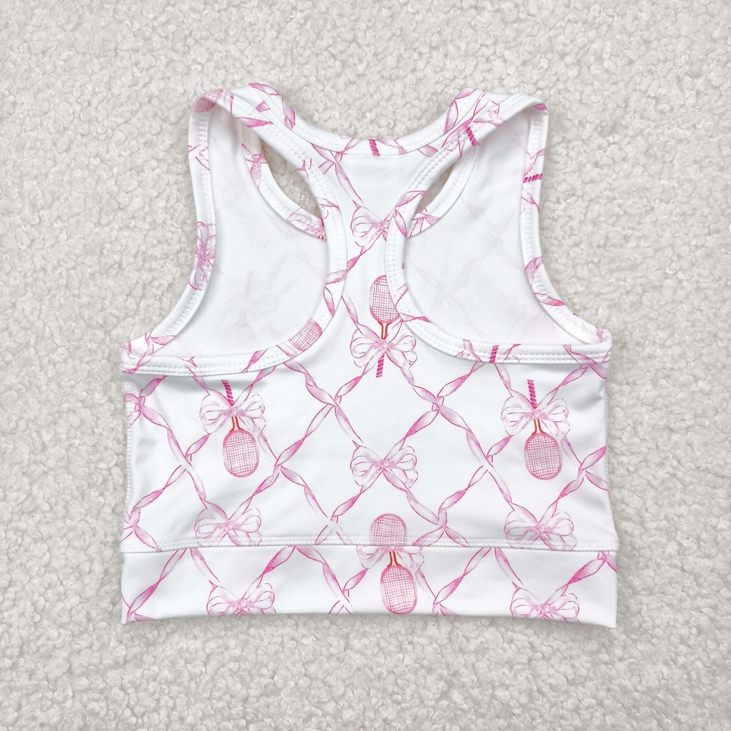 GT0883 Pink White Racket Bow Vest girls boutique outfit 202504 RTS