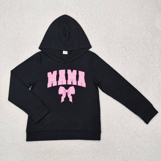 GT0901 Adult Girl outfit Black Hoodie long sleeve top with MAMA bow outfit RTS 202412