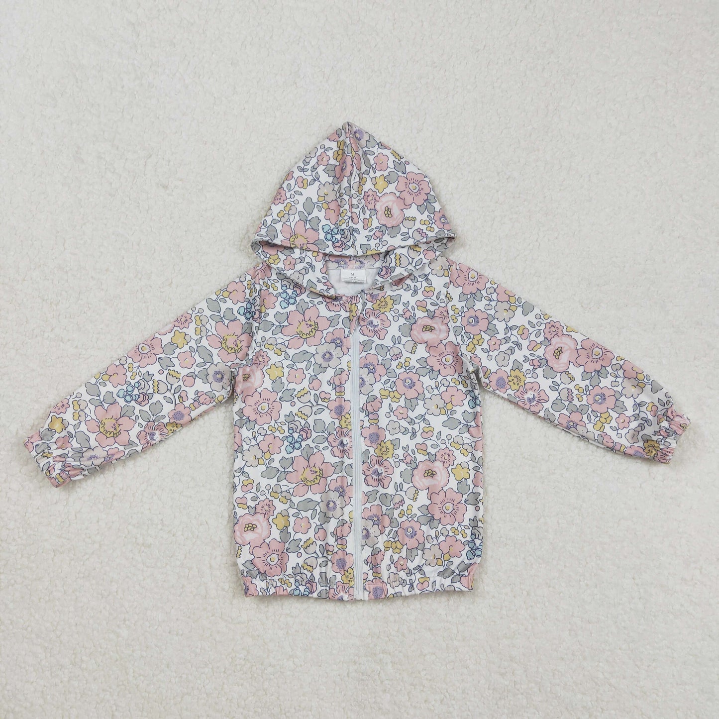GT0914 Grey Pink Flower Hoodie Zippy Long Sleeve Top girls boutique outfits 202502 RTS