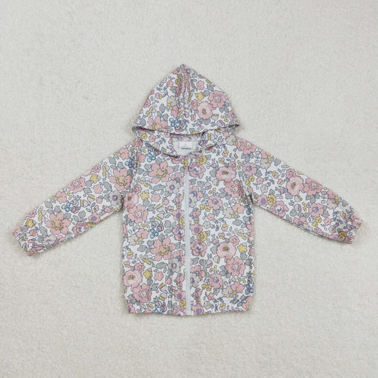 GT0914 Grey Pink Flower Hoodie Zippy Long Sleeve Top girls boutique outfits 202502 RTS