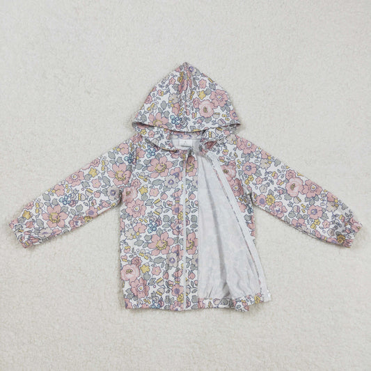 GT0914 Grey Pink Flower Hoodie Zippy Long Sleeve Top girls boutique outfits 202502 RTS