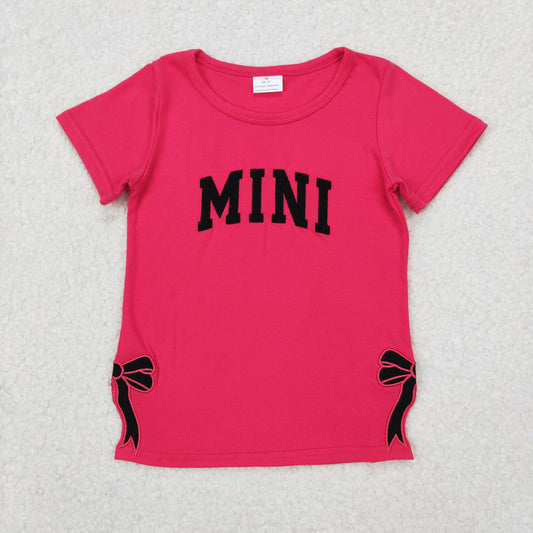 GT0917 Embroidered Bows Mini Letter Rose Red Short Sleeve Top Shirts Girls Boutique Outfits 202503 RTS