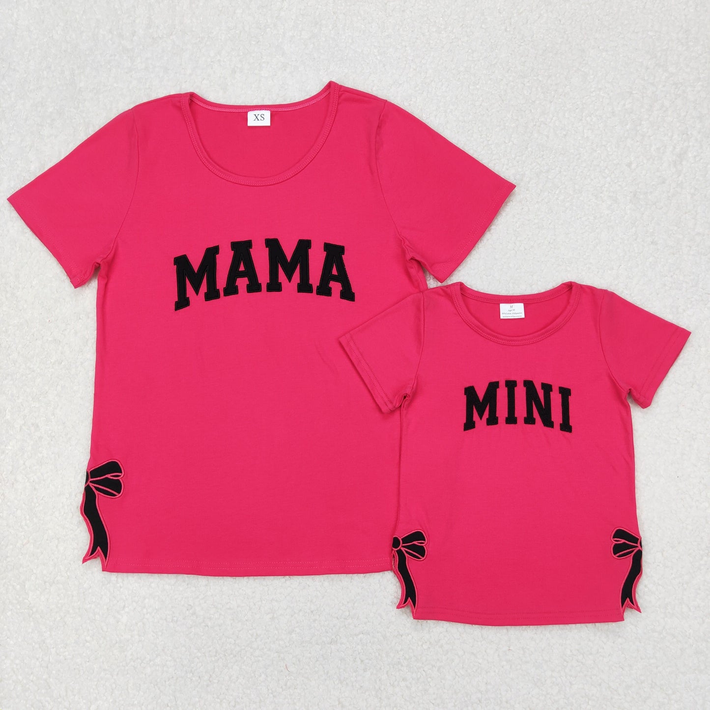 GT0919 Embroidered Bows Mama Letter Rose Red Short Sleeve Top Shirts Adult Girl Boutique Outfits 202503 RTS