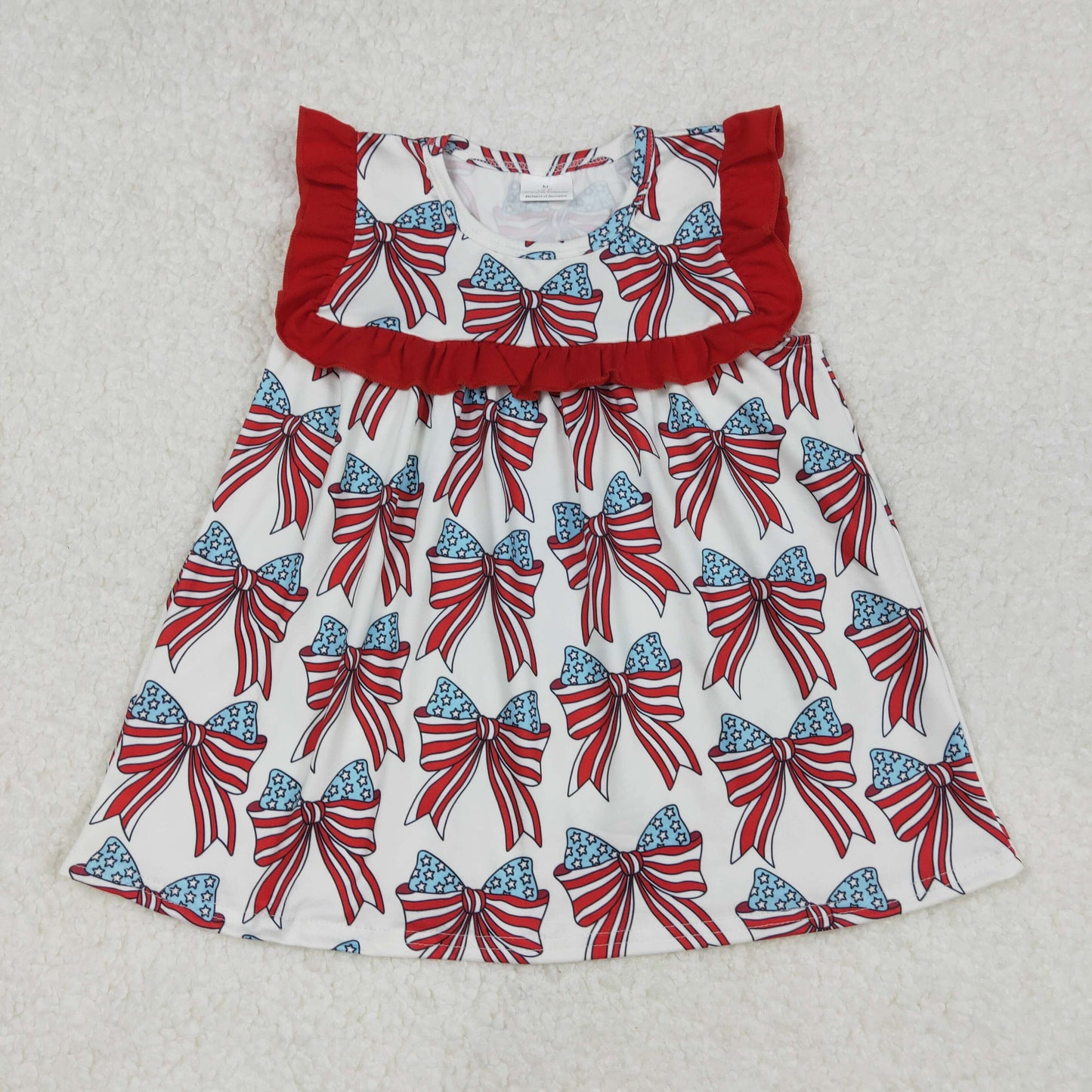 GT0949 4th of July USA Red Blue Bows Ruffle Sleeveless Top Shirts Girls Boutique clothes 202502 RTS