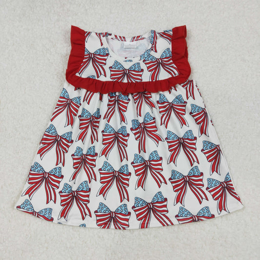 GT0949 4th of July USA Red Blue Bows Ruffle Sleeveless Top Shirts Girls Boutique clothes  202502 RTS