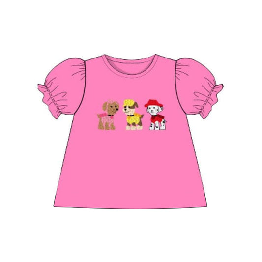 preorder GT0953 Rose Red cartoon puppy puff short sleeve shirts Girl Boutique summer clothes 202502