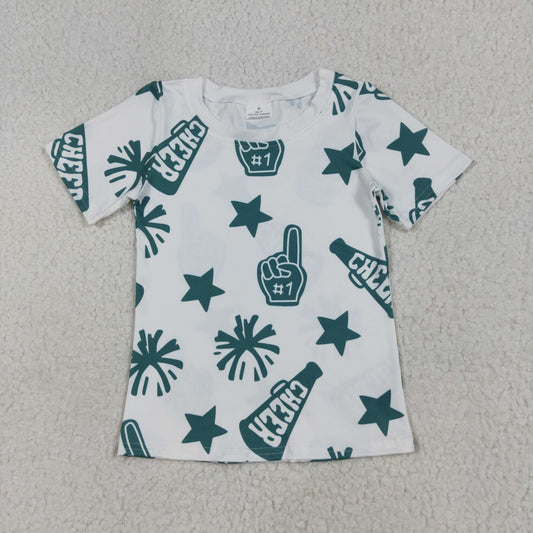 GT0955 4th of July USA White Green Cheer Star Fireworks Short Sleeve Top Shirts Girls Boutique clothes  202506 RTS