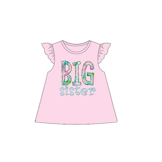 preorder GT0956 Big Sister Pink Flying Sleeve Top Shirts Girls Boutique clothes 202503