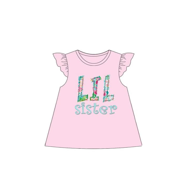 preorder GT0957 Little Sister Pink Flying Sleeve Top Shirts Girls Boutique clothes 202503