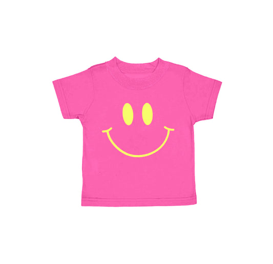 GT0959 Offset Print Yellow Smile Face Rose Red Short Sleeve Top Shirts Girls Boutique clothes  202503 RTS