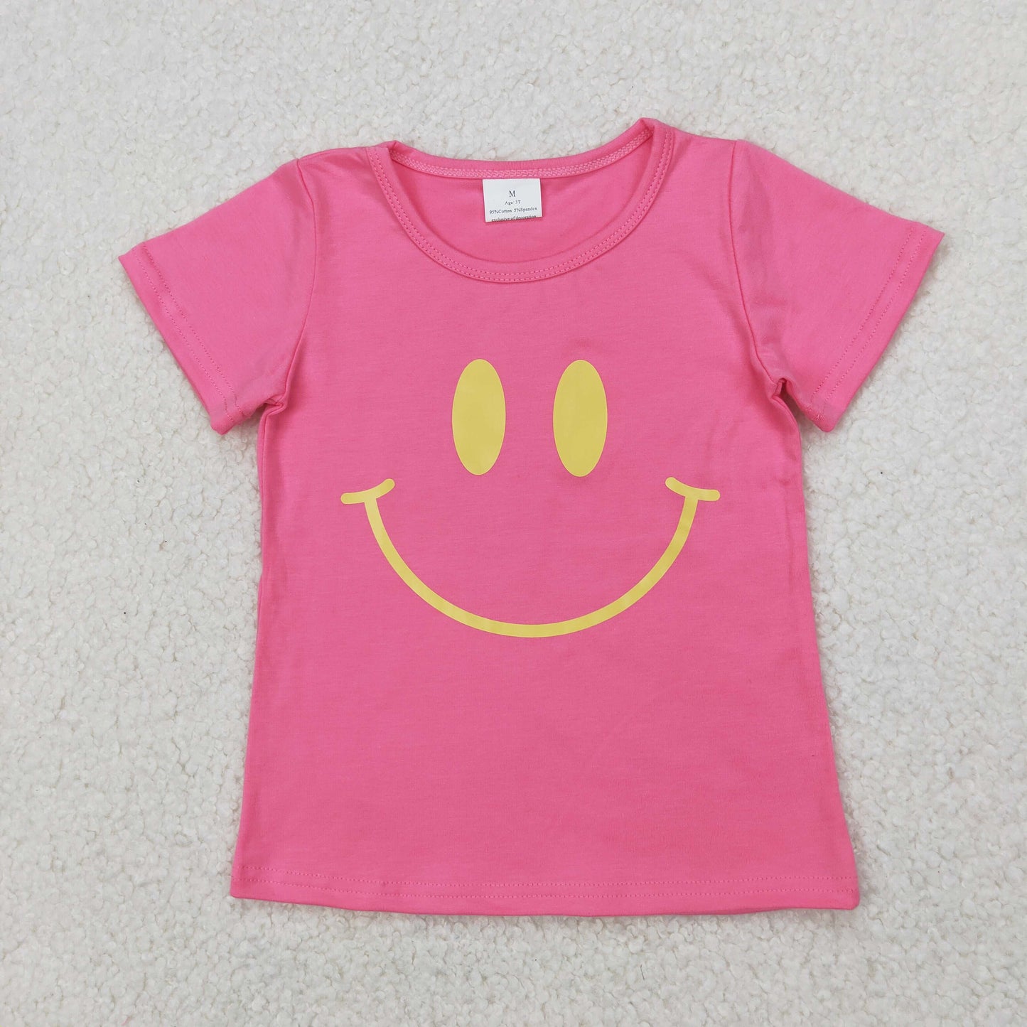 GT0959 Offset Print Yellow Smile Face Rose Red Short Sleeve Top Shirts Girls Boutique clothes 202503 RTS