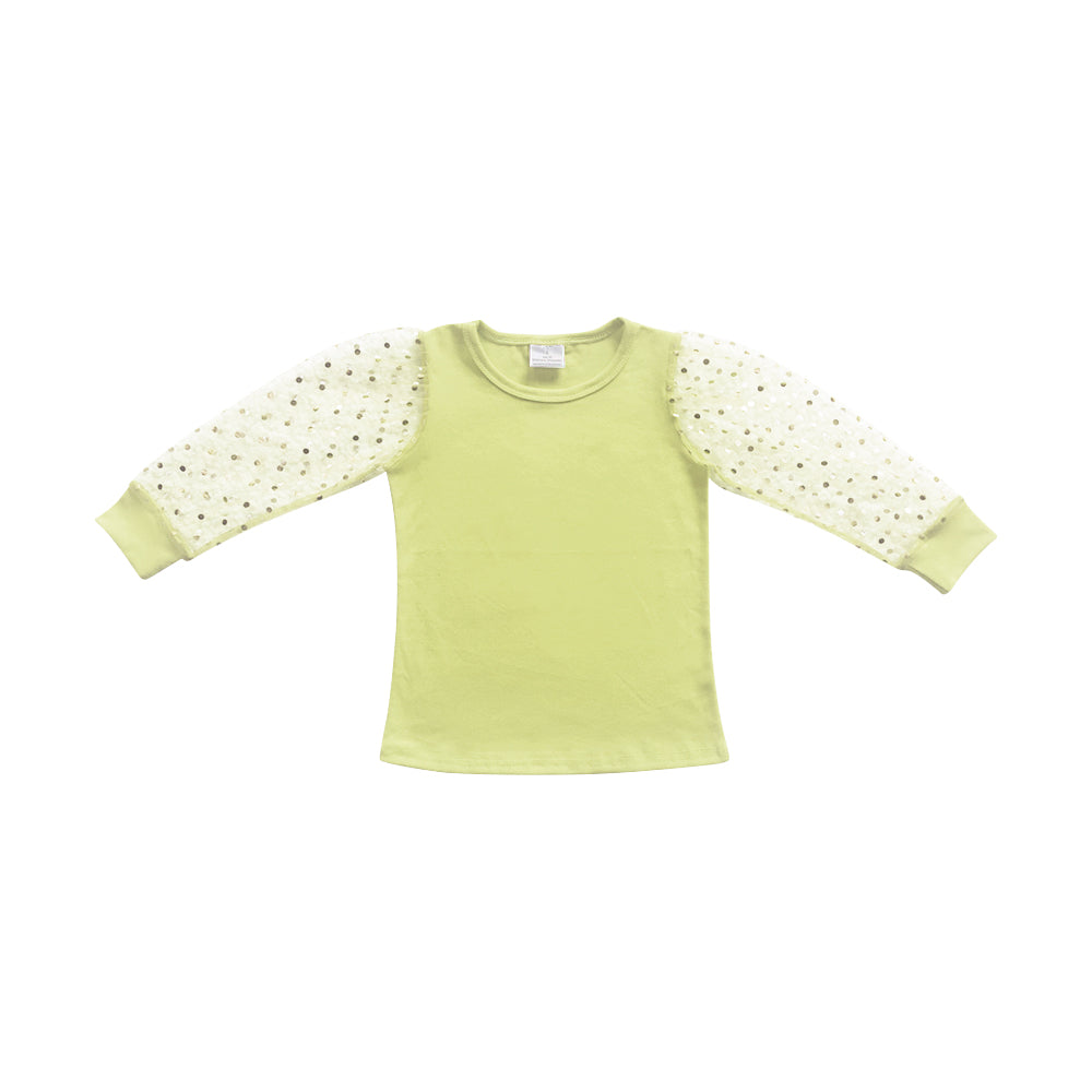 preorder GT0962 Yellow Green Sequin Long Sleeve Top Girls Boutique Outfit 202503