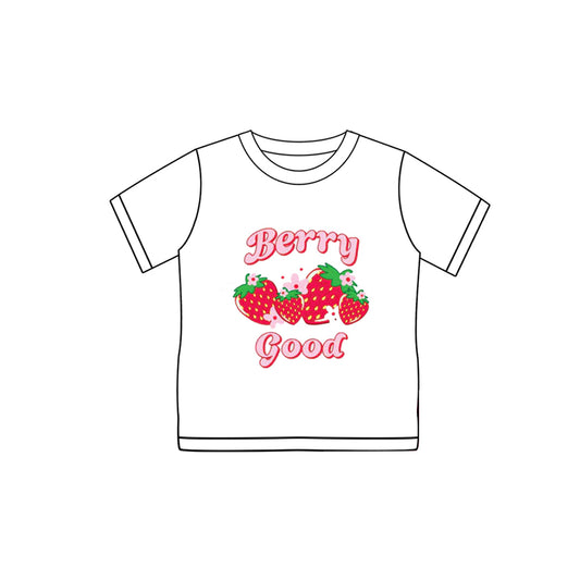 preorder GT0963 White Red Strawberry Short Sleeve Top Shirts Girls Boutique clothes  202503