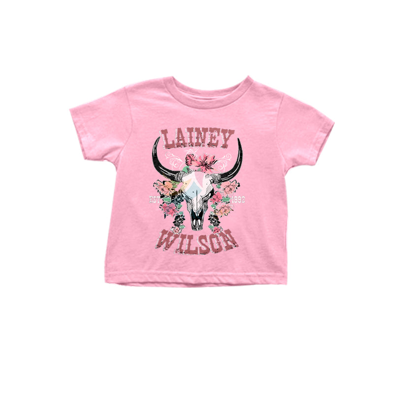 preorder GT0977 Wilson Cow Flower Pink Short Sleeve Top Shirts Girls Boutique clothes 202503
