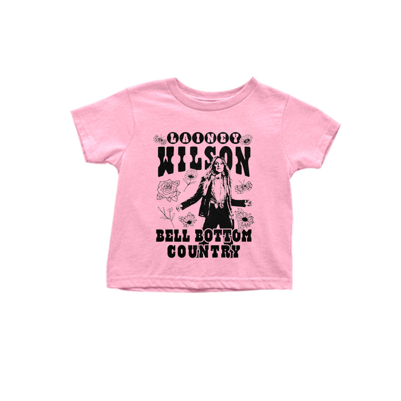 preorder GT0978 Wilson Letter Flower Pink Short Sleeve Top Shirts Girls Boutique clothes 202503