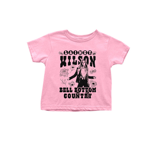 preorder GT0978 Wilson Letter Flower Pink Short Sleeve Top Shirts Girls Boutique clothes  202503