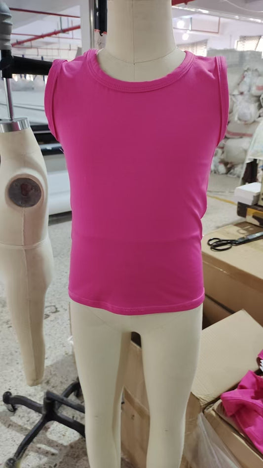 GT0982 Pure Rose Red Yoga Milk Silk Sleeveless Top Shirts Girls Boutique clothes 202505 RTS