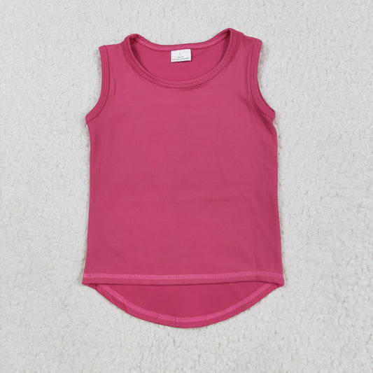 GT0982 Pure Rose Red Yoga Milk Silk Sleeveless Top Shirts Girls Boutique clothes 202505 RTS