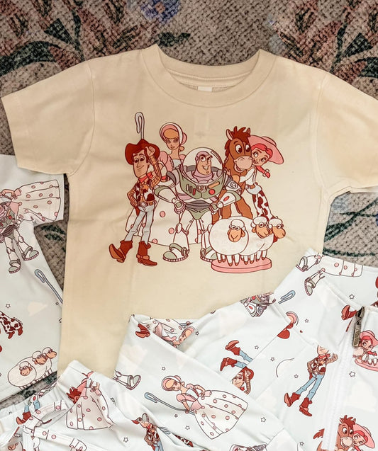 preorder GT0988 Cartoon Pattern Beige Short Sleeve Top Shirts Girls Boutique clothes  202503