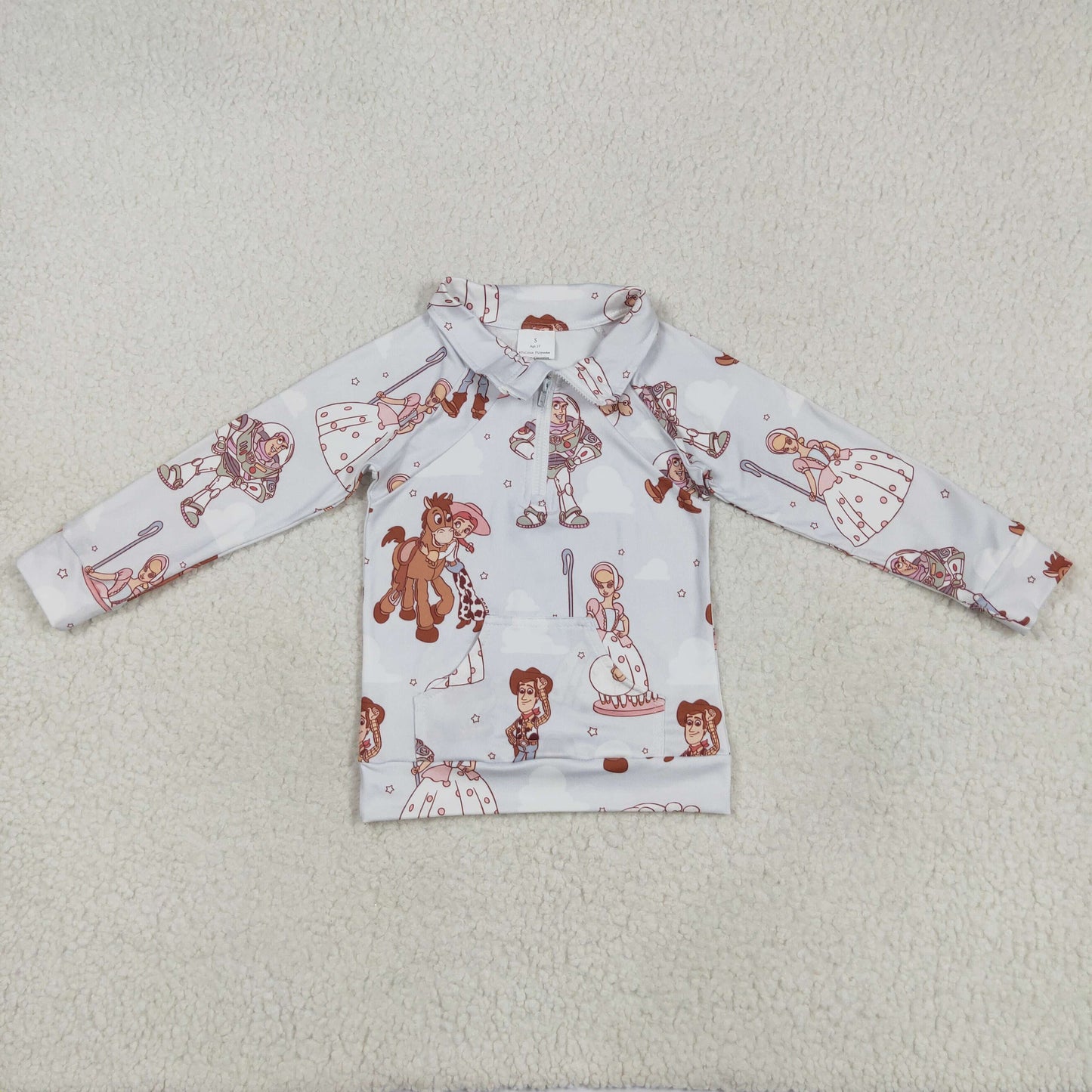 GT0989 Cartoon Pattern White Stand-up Long Sleeve Top Shirts Girls Boutique clothes 202505 RTS