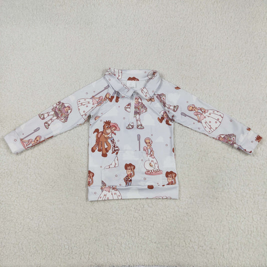 GT0989 Cartoon Pattern White Stand-up Long Sleeve Top Shirts Girls Boutique clothes 202505 RTS
