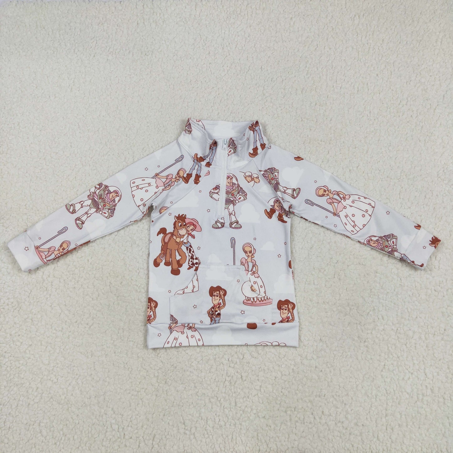 GT0989 Cartoon Pattern White Stand-up Long Sleeve Top Shirts Girls Boutique clothes 202505 RTS