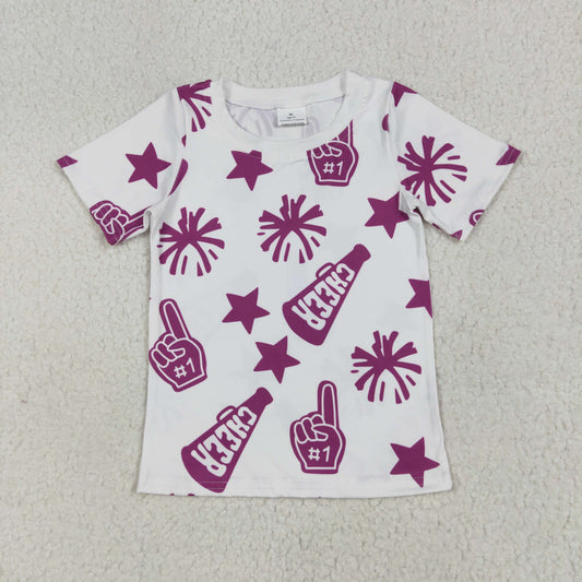 GT0993 4th of july white purple cheer fireworks star short sleeve top shirts girls boutique clothes  202506 RTS
