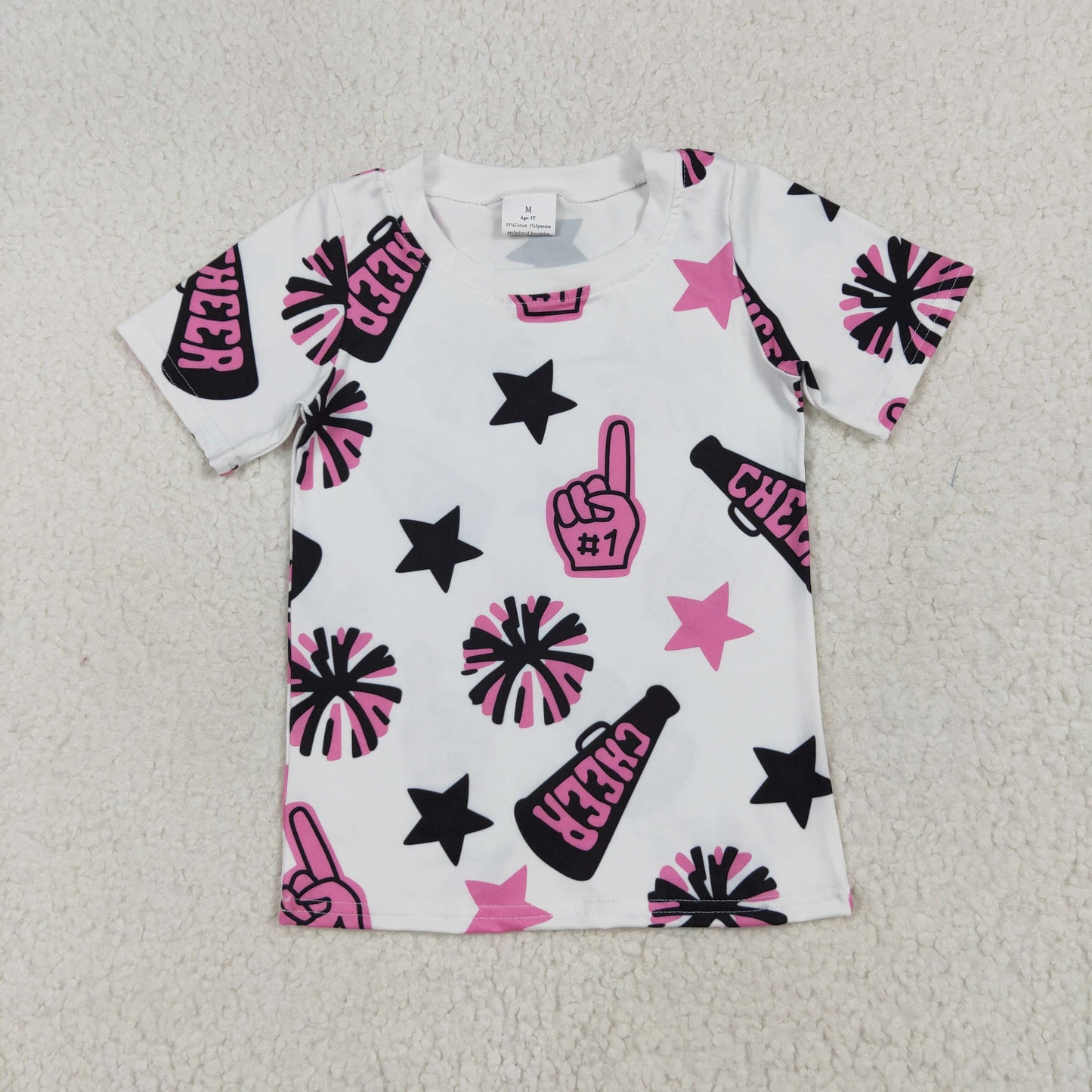 GT0994 4th of july white black pink cheer fireworks star short sleeve top shirts girls boutique clothes 202506 RTS