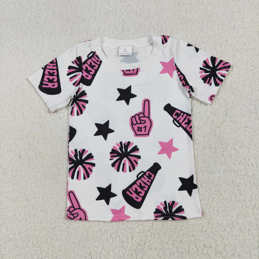 GT0994 4th of july white black pink cheer fireworks star short sleeve top shirts girls boutique clothes  202506 RTS