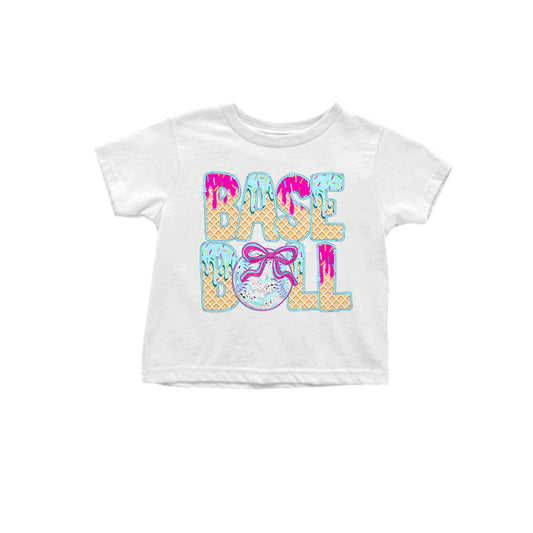 preorder GT1012 Baseball Ice Cream White Short Sleeve Top Shirts Girls Boutique clothes  202504