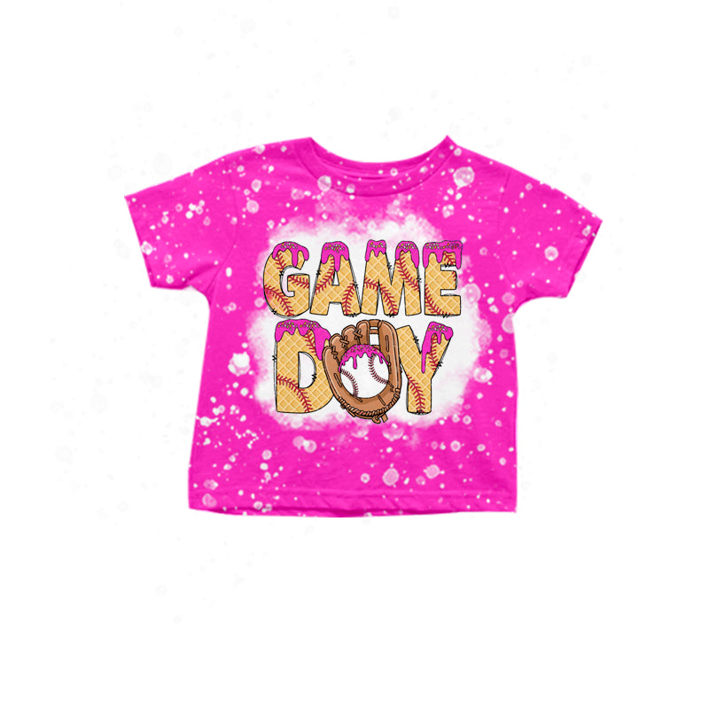 preorder GT1013 Baseball waffle Rose Red Short Sleeve Top Shirts Girls Boutique clothes 202504