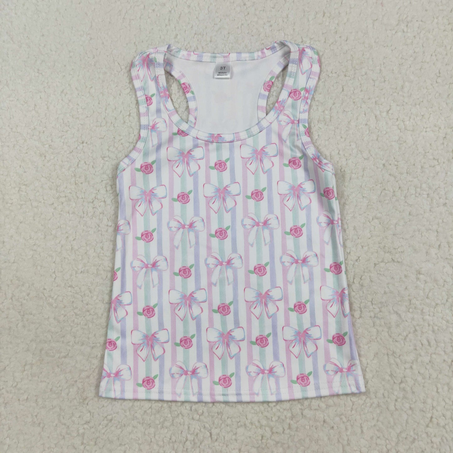 GT1014 Flower Bows Blue Pink Sleeveless Vest Yoga Shirts Girls Boutique clothes 202507 RTS