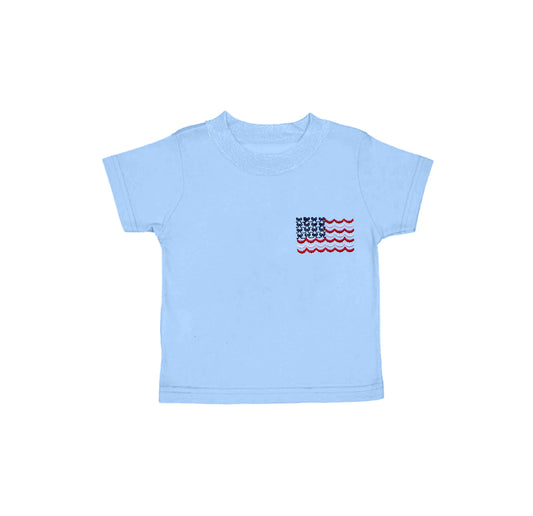 preorder GT1016 4th of July Flag Blue Short Sleeve Top Shirts Girls Boutique clothes  202504