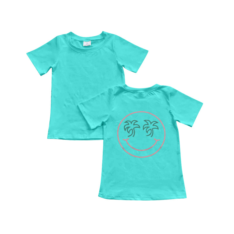 preorder GT1021 Smile Face Mint Green Short Sleeve Top Shirts Girls Boutique clothes 202504