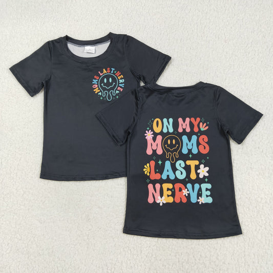 GT1026 Colored Letter Smile Face Flower Black Short Sleeve Top Shirts Girls Boutique clothes  202507 RTS