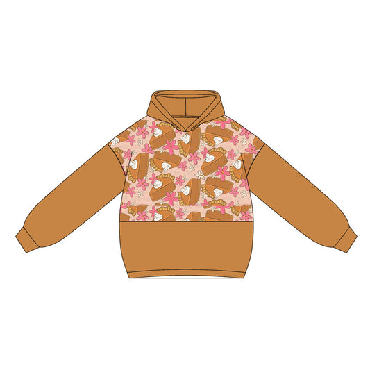Preorder GT1028 Girls Flower Cake Brown Hooded Long Sleeve Top 202505