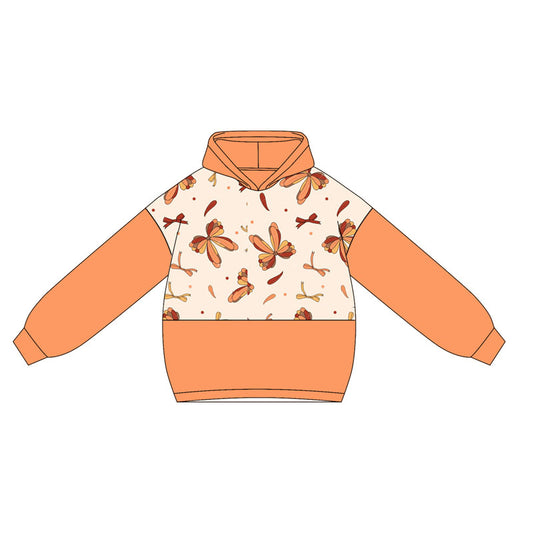 Preorder GT1030 Girls Thanksgiving Bow Pattern Yellow Orange Hoodie Long Sleeve Top 202505
