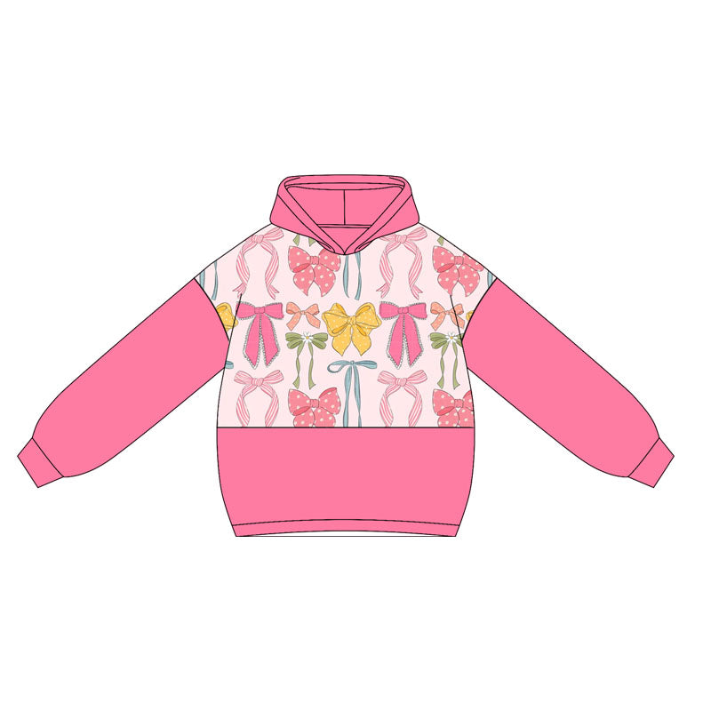 Preorder GT1034 Girls Colored Bow Rose Red Hoodie Long Sleeve Top 202505