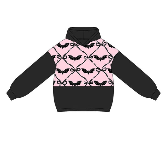Preorder GT1035 Girls Bat Bow Pattern Black Pink Hoodie Long Sleeve Top 202505