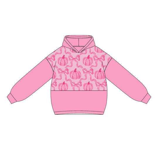 Preorder GT1037 Girls Pumpkin Bow Pink Hoodie Long Sleeve Top 202505